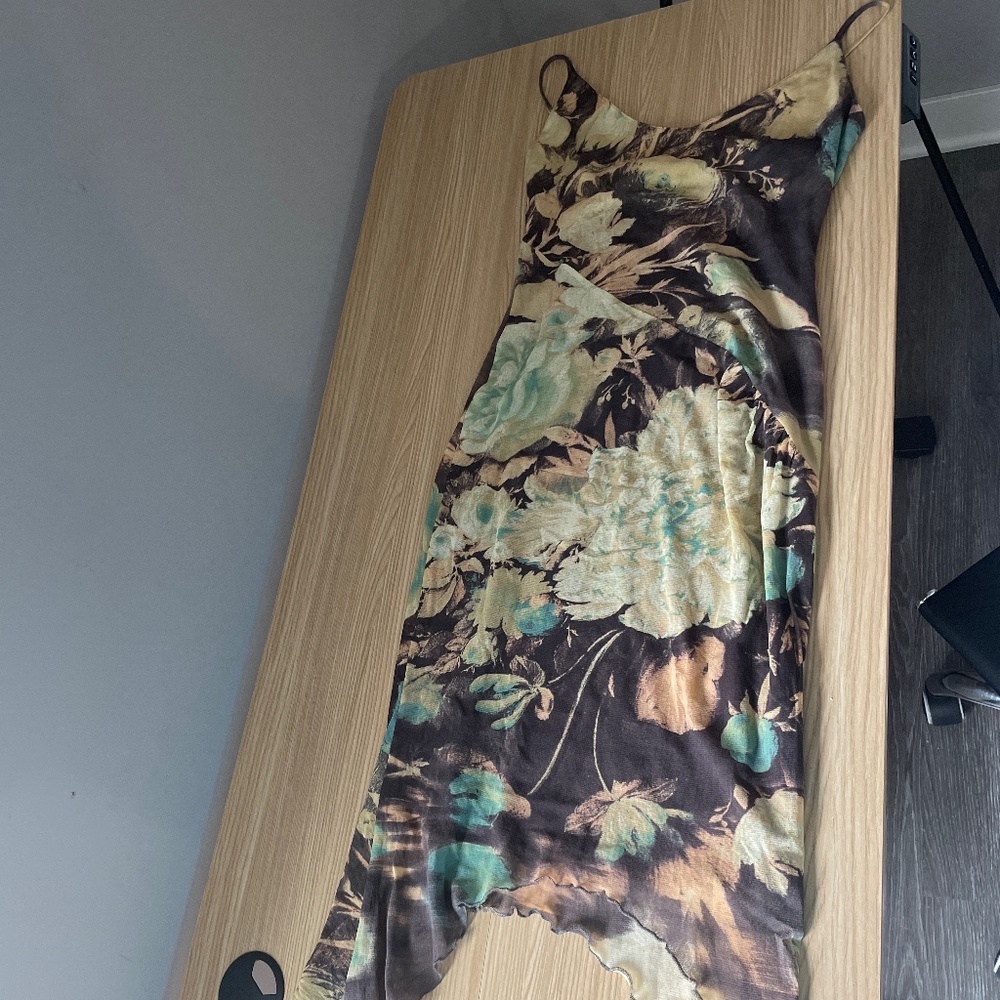 Roberto Cavalier Class Brown Blue 90s Floral Dress